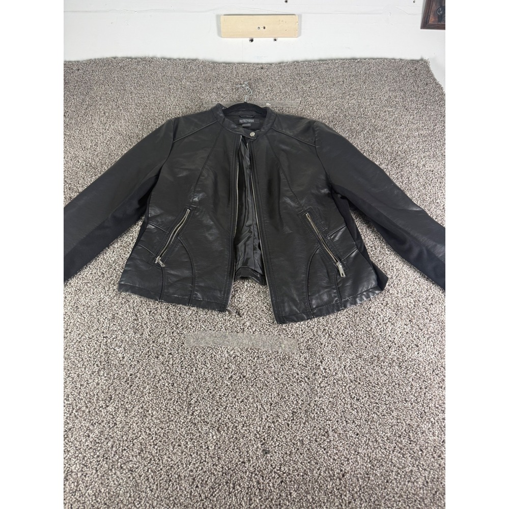 Kenneth Cole Reaction Black Faux‎ Leather Moto Jacket Womens XXL Mixed Media Zip